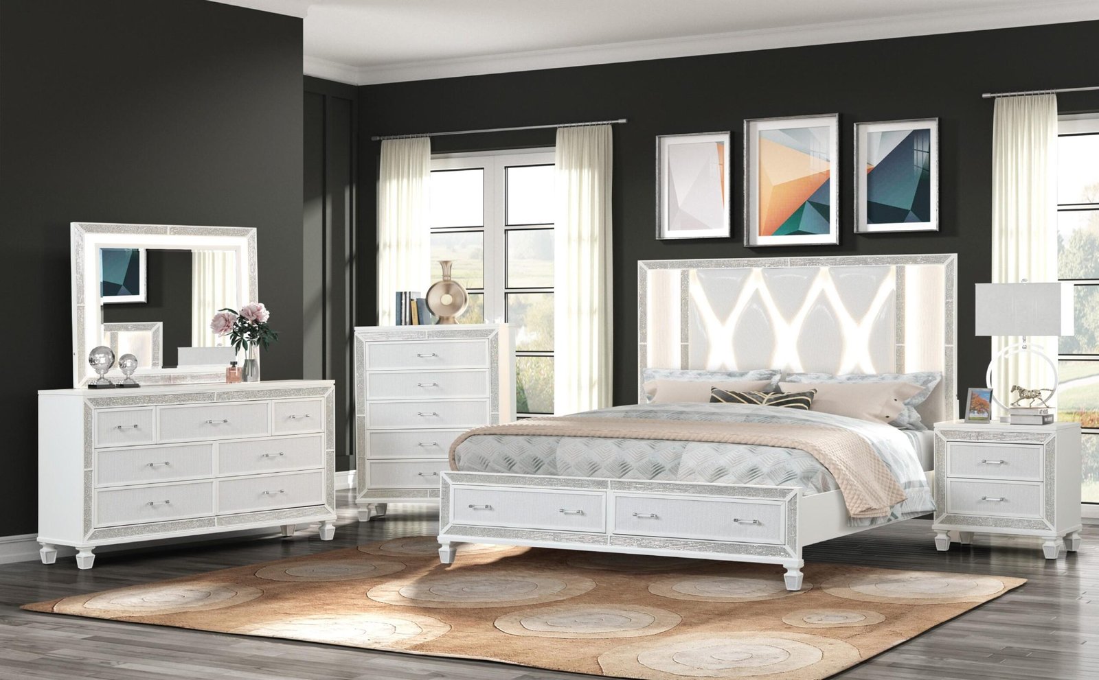 Crystal Bedroom Set-White - calgarybestbuyfurniture.com